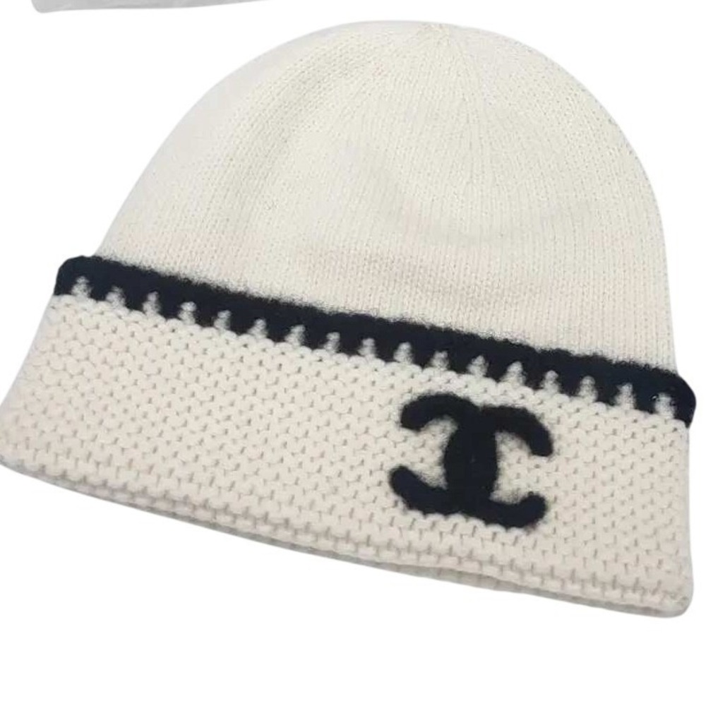 Ivory Knit Beanie with Black CC Logo